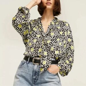 The Kooples Black and Yellow Patterned Blouse